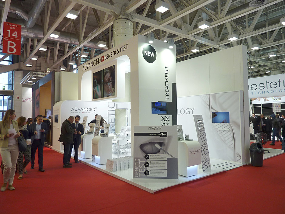 DESIGN AND CONSTRUCTION of a BOOTH for ADVANCED MEDICAL GENETICS COSMOPROF BOLOGNA ITALIA